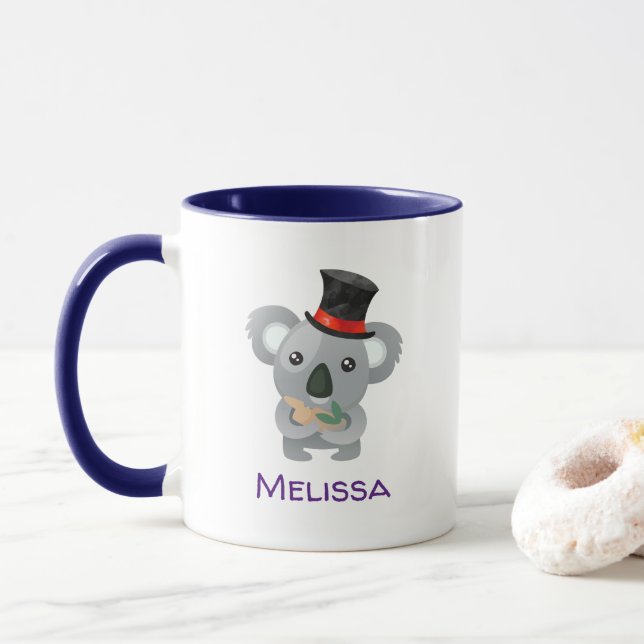 Mug Cute Koala dans un top noir Hat Custom (Avec donut)