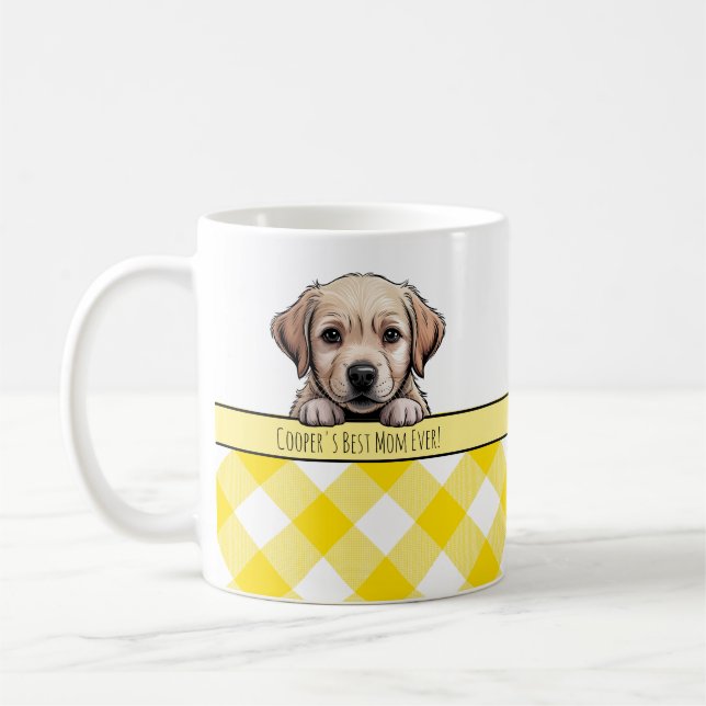 Mug Cute Labrador Puppy Best Dog Mom Yellow Gingham (Gauche)