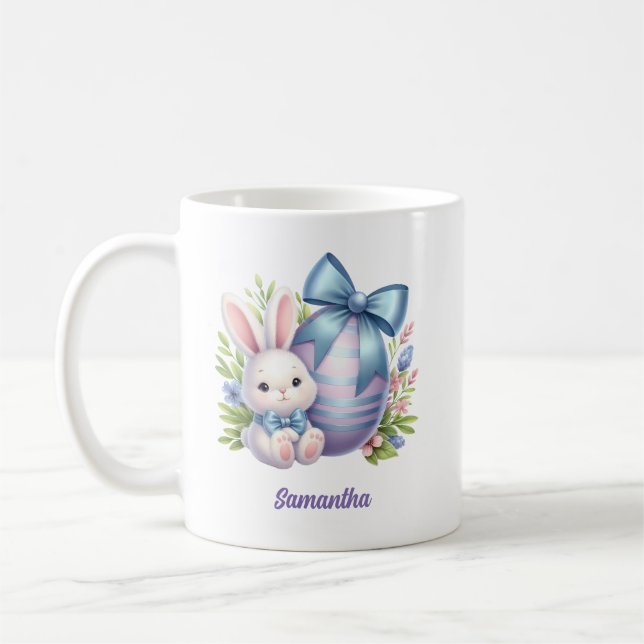 Mug Cute lapin avec oeuf pourpre et arc bleu (Gauche)