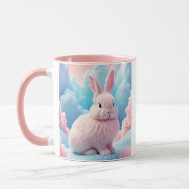 Mug Cute Lapin Rose Coton Bonbons Nuages (Gauche)