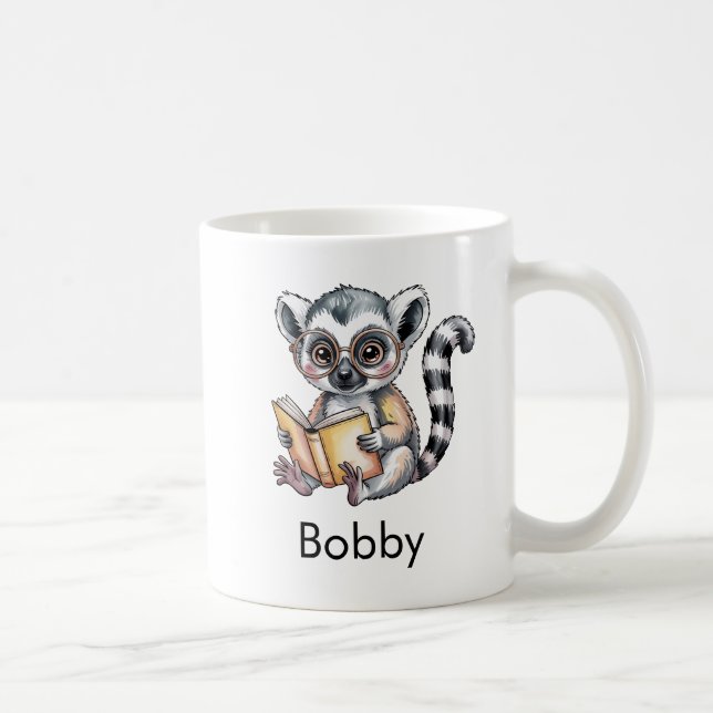 Mug Cute Lemur Reading a Book Custom (Droite)