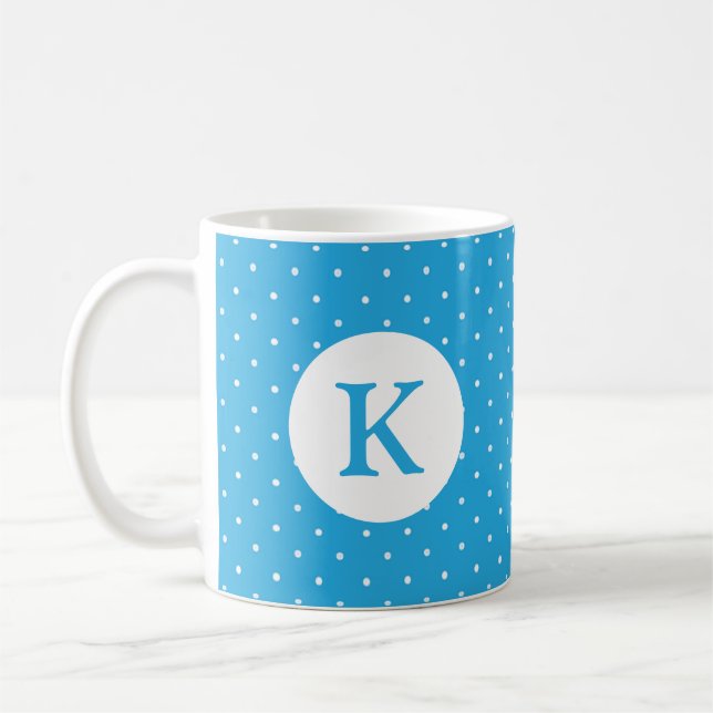Mug Cute Light Blue Polka Dot Pattern Monogram (Gauche)