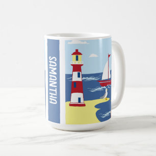 Mug Cute Lighthouse and Boat Seaside Art personnalisé