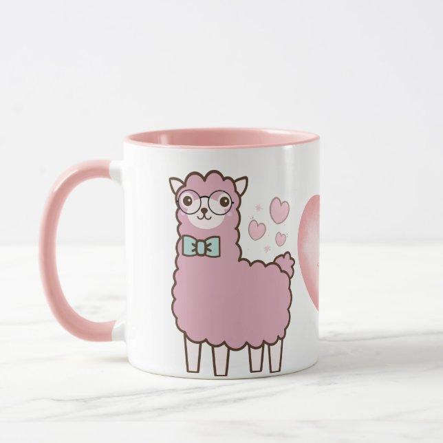 Mug Cute Llama Avec Coeurs Rose Nom Fille Monogramme (Gauche)