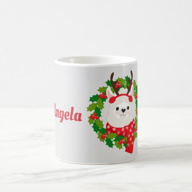 Mug Cute Llama Christmas Wreath Personnalisé (Centre)