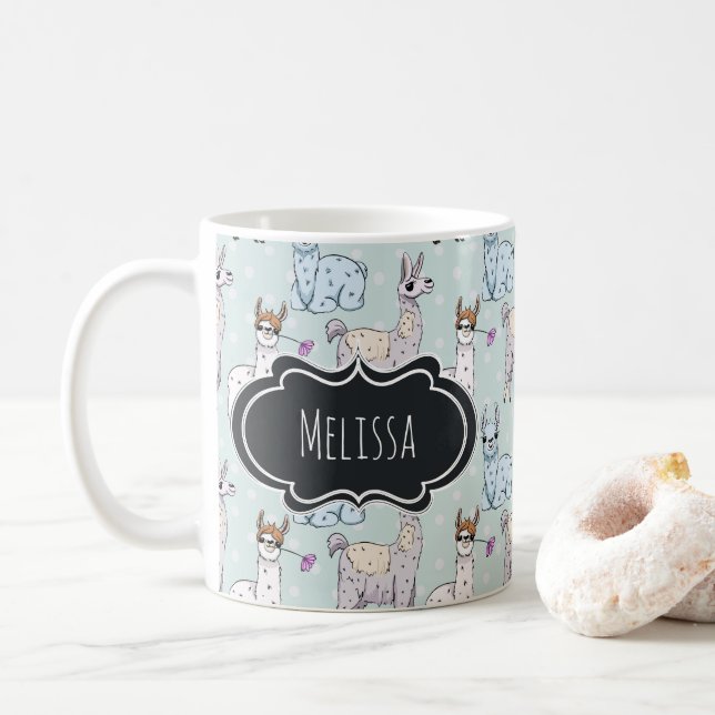 Mug Cute Llama Motif Pois (Avec donut)