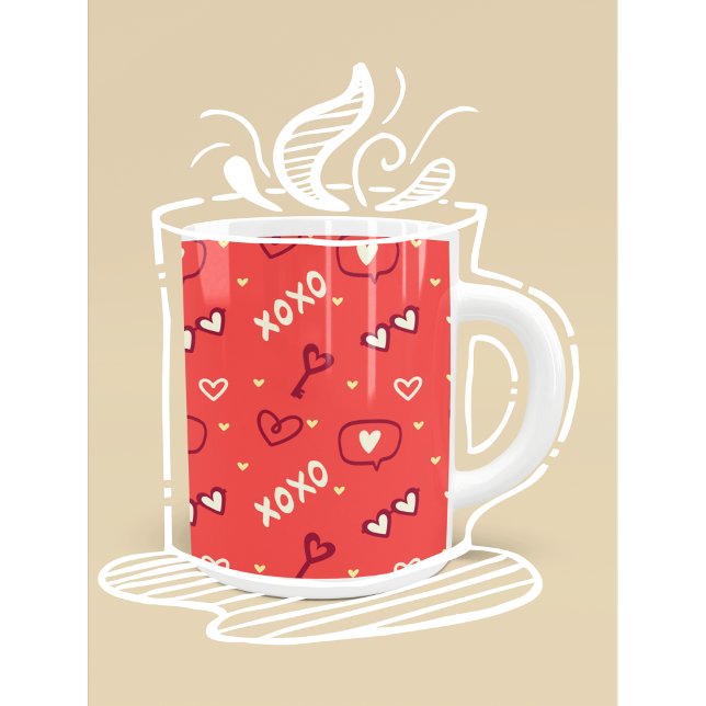 Mug Cute Love Pattern with Hearts, XOXO, and Keys (Créateur téléchargé)