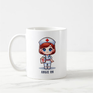 Mug Cute Manga Nurse avec cheveux rouge bleu yeux Pers