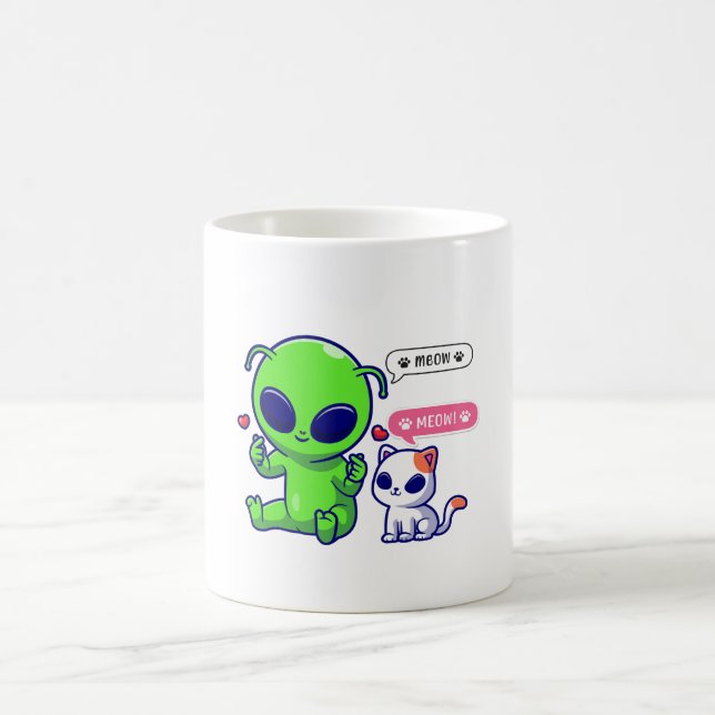 MUG CUTE MEOW CAT AVEC ALIEN (Centre)