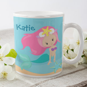 Mug Cute Mermaid Girl Custom Kids Ocean Beach House