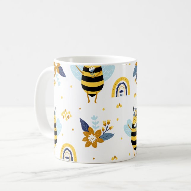 Mug Cute Miel Bee Floral Arc-en-ciel Motif (Devant gauche)