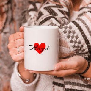 Mug Cute Minimal Modern White Red Heart Ajouter Votre 