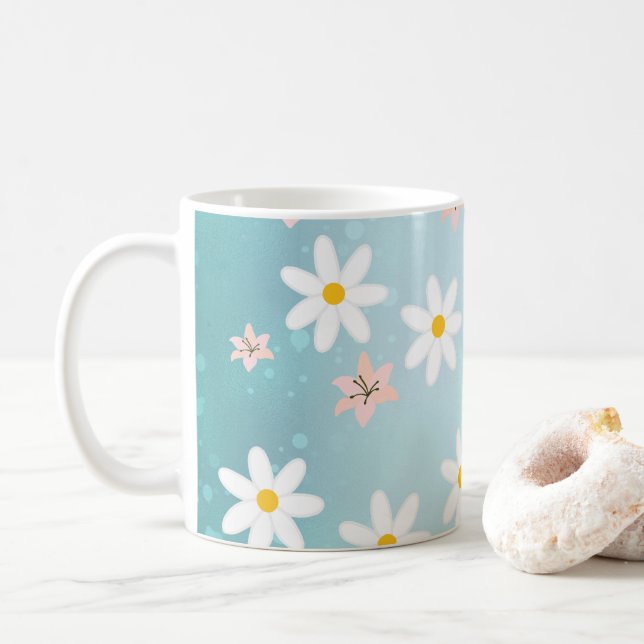 Mug Cute Modern Daisy Fleur de lys Rustique transparen (Avec donut)