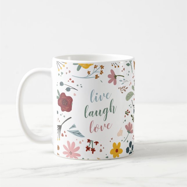 Mug Cute Moderne Floral Live Rire Amour Personnalisé (Gauche)
