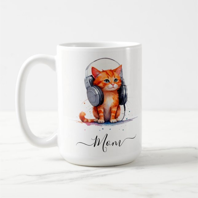Mug Cute Moderne petite Chat Maman Aquarelle Orange (Gauche)