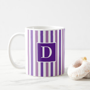 Mug Cute moderne violet blanc rayé initial