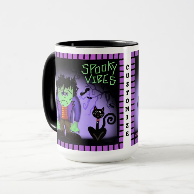 Mug Cute Monster Chat Noir Éffrayant Violet Personnali (Devant gauche)