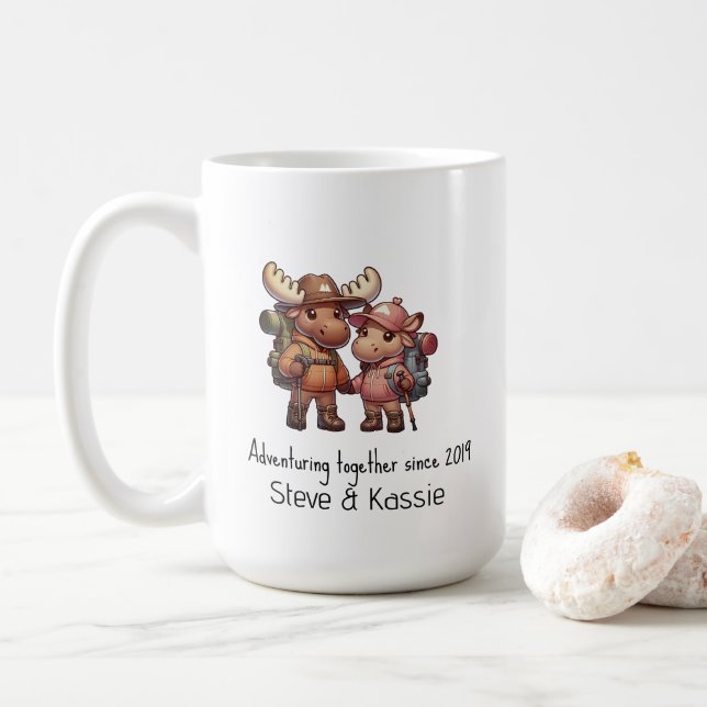 Mug Cute Moose Couple Aventurant Ensemble Randonnée (Avec donut)