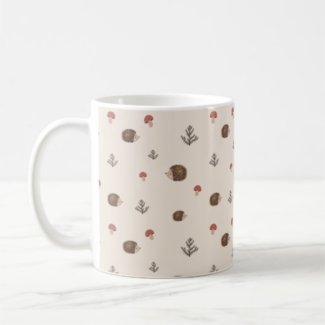 Mug Cute Motif forestier de Hérisson et Champignons (Gauche)