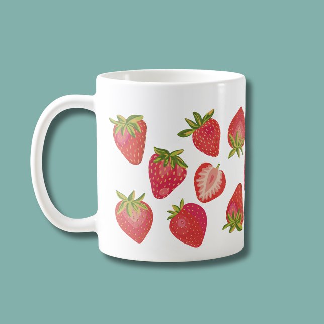 Mug Cute Motif fraise - Fun Fruit Design (Strawberry illustrated coffee mug)