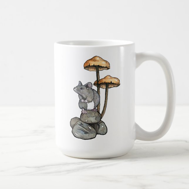 Mug Cute Mouse Standing on Rocks, with Mushrooms (Droite)