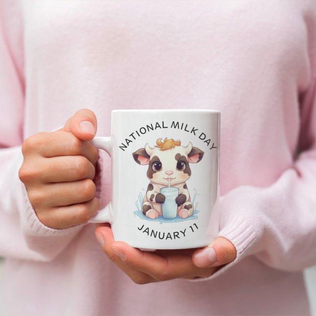 Mug Cute Noir & Blanc Kawaii Bébé Vache Boire Lait (Créateur téléchargé)
