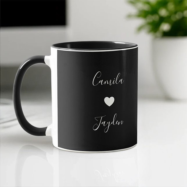 Mug Cute Noir Élégant Coeur Moderne Couple Romantique (Créateur téléchargé)