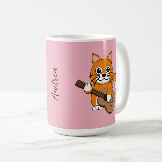 Mug Cute Orange Chat Jouer de la guitare Caricature |  (Devant droit)