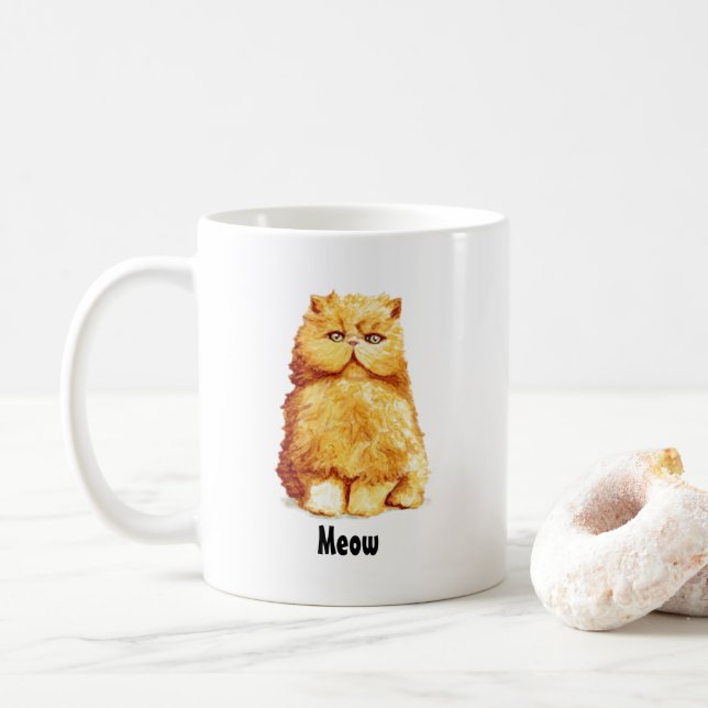 Mug Cute Orange Perse Chat Personnalisé Meow (Avec donut)