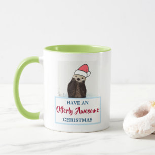Mug Cute Otter portant un jeu de Noël de chapeau de Pè
