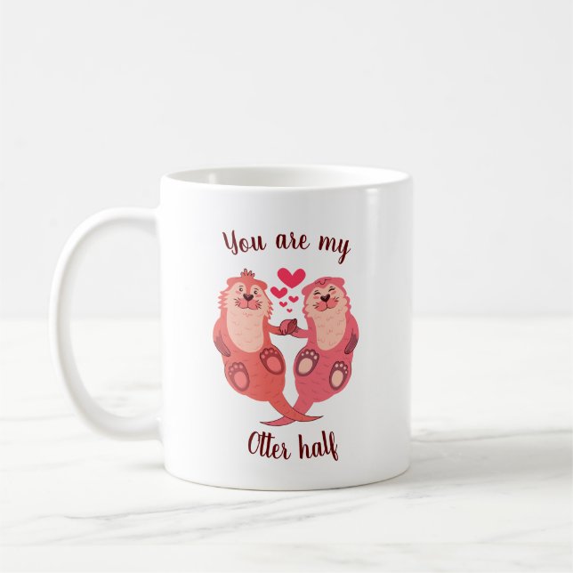 Mug Cute Otters Valentines Day Couple Personnalisé (Gauche)
