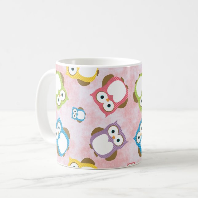 Mug Cute Owls, Owl Pattern, Colorful Owls, Baby Owls (Devant gauche)