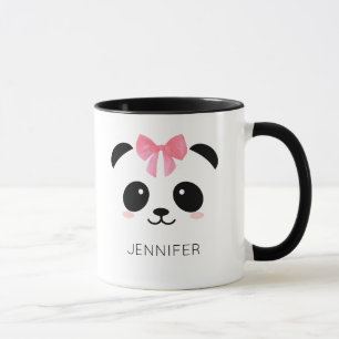 Mug Cute panda face rose ruban personnalisé