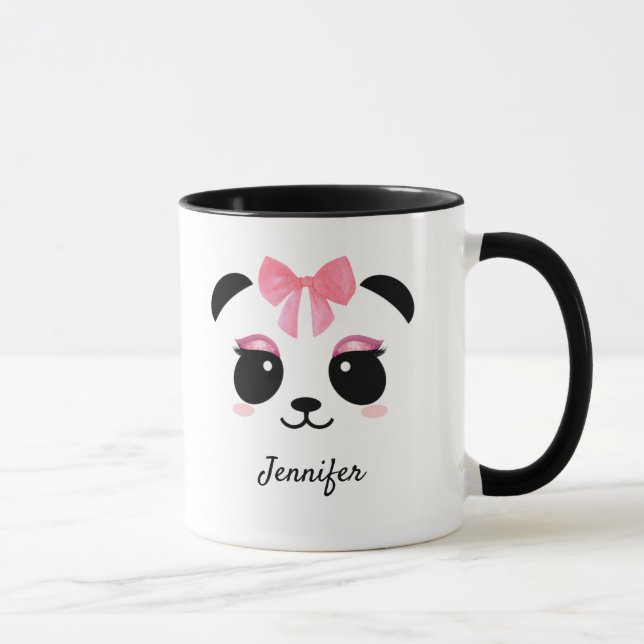Mug Cute panda visage rose cils personnalisés (Droite)