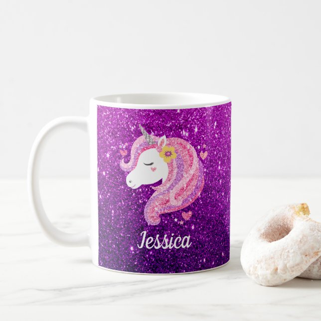 Mug Cute Parties scintillant rose violet licorne (Avec donut)