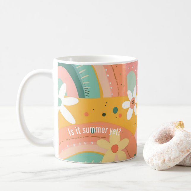 Mug Cute Pastel Blush Turquoise Boho Fleurs et Arc-en- (Avec donut)