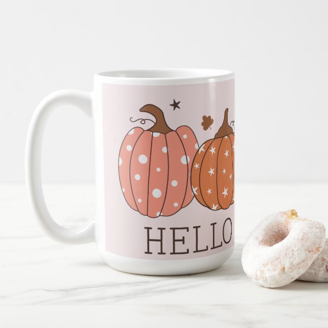 Mug Cute Pastel Bonjour Citrouille (Avec donut)