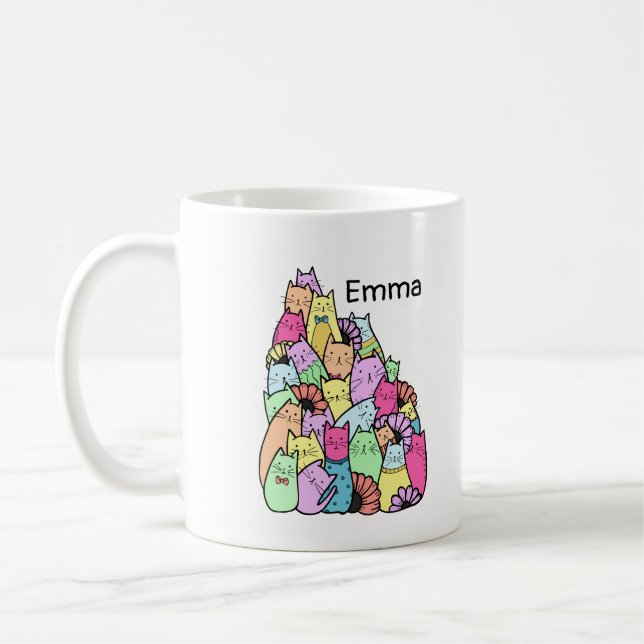 Mug Cute Pastel Cat Pile Café Cup (Gauche)