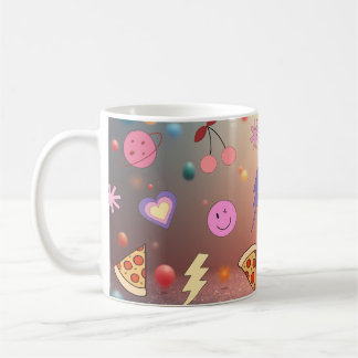 Mug Cute Pastel Doodle Pattern Pizza Cherry Smiley