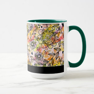 Mug Cute Pastel Tons Floral Design Style Doodé