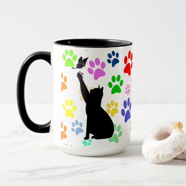 Mug Cute Paw Motif et Chat Chasing un papillon (Avec donut)