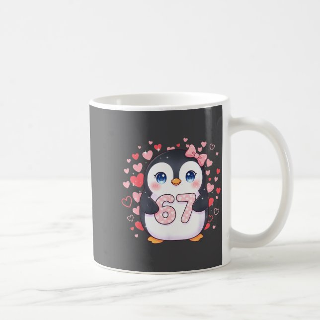 Mug Cute Penguin 67 Six Seven Valentine Hearts 6 7 Mem (Droite)