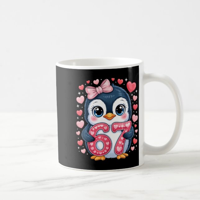 Mug Cute Penguin 67 Six Seven Valentine Hearts 6 7 Mem (Droite)