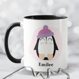 Mug Cute Penguin with Pink Purple Hat Christmas