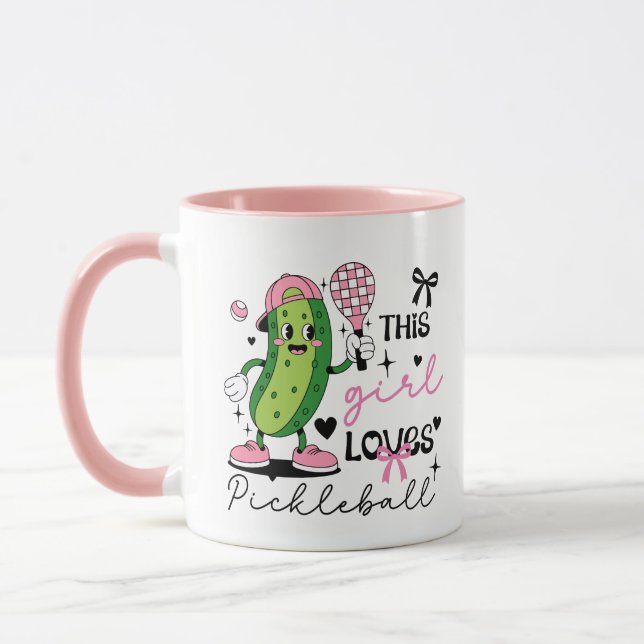 Mug Cute Personalized Pickleball Girl Ribbon & Hearts (Gauche)