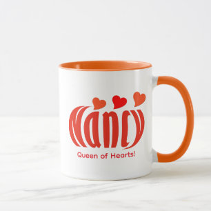 Mug Cute Personnalisé "Nancy", Coeurs rouge et orange