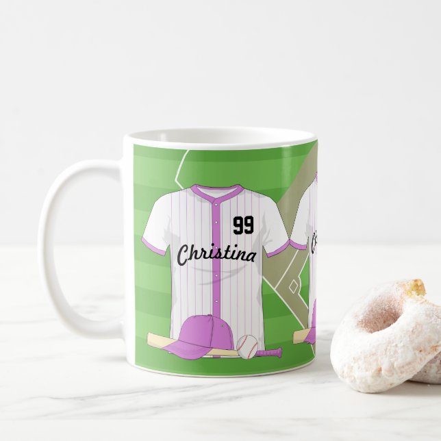 Mug Cute Personnalisée Baseball rose (Avec donut)