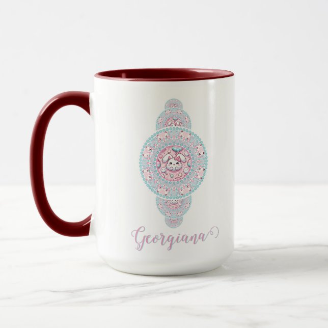 Mug Cute personnalisée Kawaii Bunny Ornamental Mandala (Gauche)