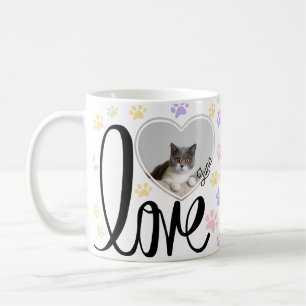 Mug Cute Pet Chat Photo Coeur & Motif Paws