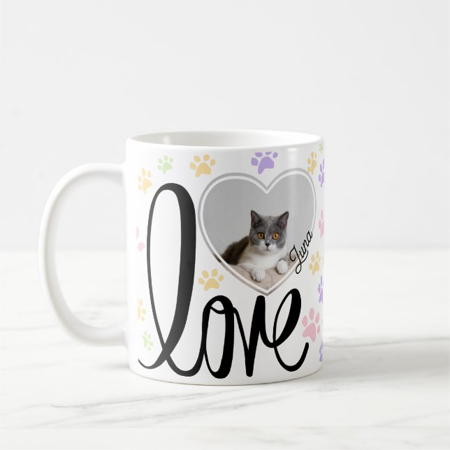 Mug Cute Pet Chat Photo Coeur & Motif Paws (Gauche)